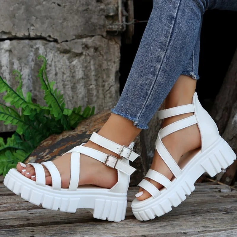 High Heels Roman Sandals for Women 2024 Summer Ankle Strap Sandals Woman Strap Thick Heeled Party Shoes