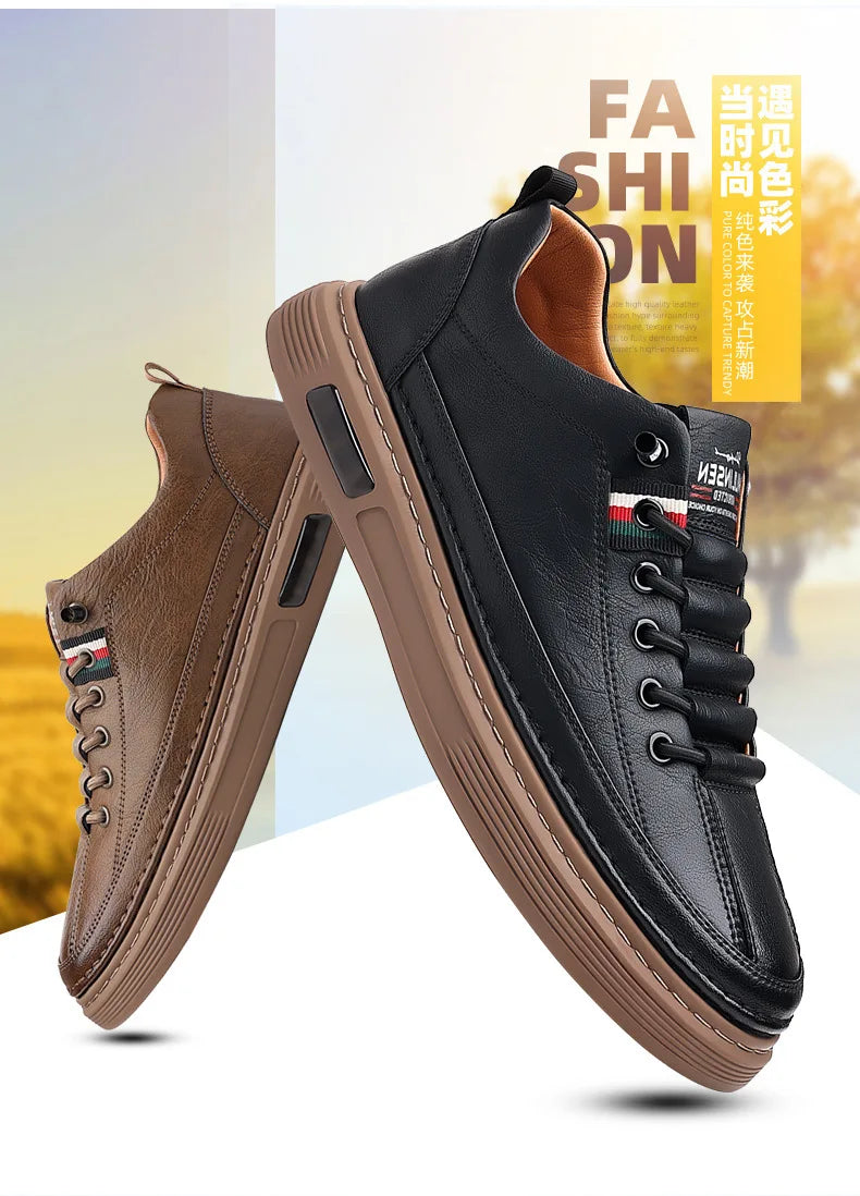 Men's shoes spring and autumn style versatile men's casual shoes board shoes leather soft sole breathable leather