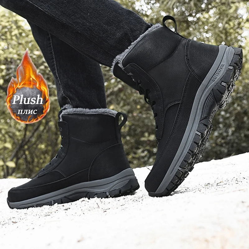 NeW Men Winter Snow Boots For Waterproof Leather Sneakers Super Warm Men's Boots Outdoor Male Hiking Boots Work Shoes Size