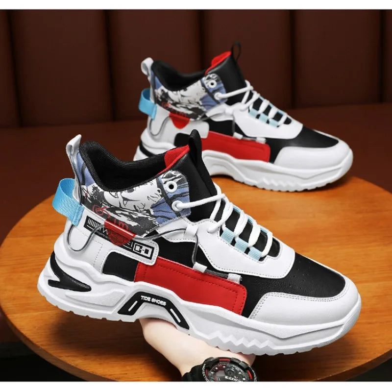 Korean Style Mens Sneakers Fashionable Lace-up Color Matching Casual Shoes Men Winter Comfortable Platform Shoes Chunky Sneakers