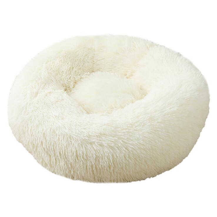 Lit rond en peluche doux pour animal de compagnie chat et chien, panier en fourrure, pour la maison, couchage douceur des animaux, pour petits chiots et chatons, parfait en hiver White, 30CM