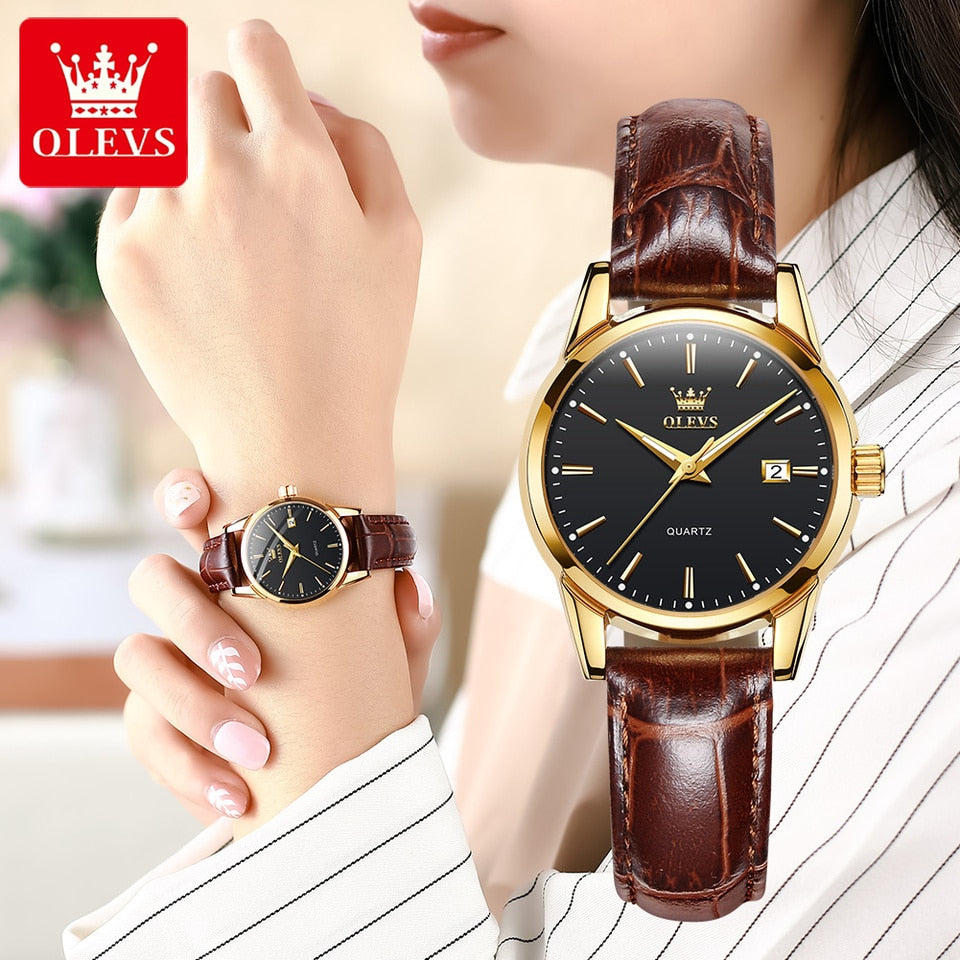 Super Thin Waterproof Women Wristwatch Fashion Genuine Leather Strap Quartz Watch for Women Luminous Calendar