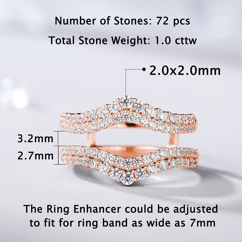 Curved Wish Ring Enhancer Guard Multi-Color Wedding Band for Engagement 925 Sterling Silver AAAAA CZ Women's Jewelry