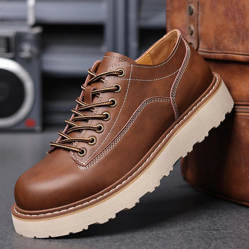 Spring Lace-up Oxford Shoes Leather Outdoor Walking Sneakers New Fashion Male Casual Shoes Soft Driving Shoes Sneakers Men Shoes