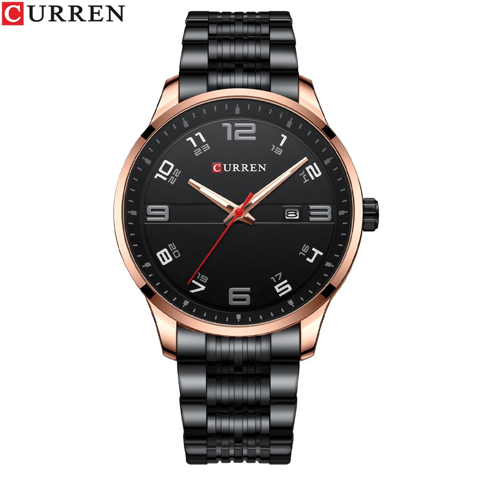 New Business Men Luxury Watches Stainless Steel Quartz Wrsit watches Male Auto Date Clock with Luminous Hands black