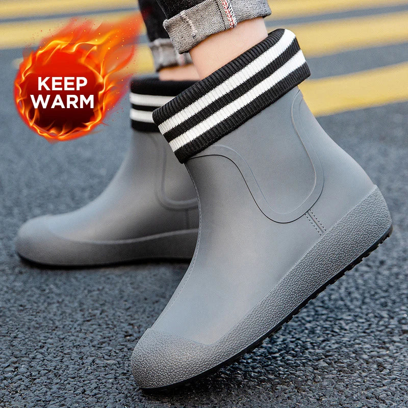 German Non-slip Rain Shoes Men Mid-calf Warm Rain Boots Plus Velvet Waterproof Shoes Kitchen Shoes Car Wash Fishing Shoes Women