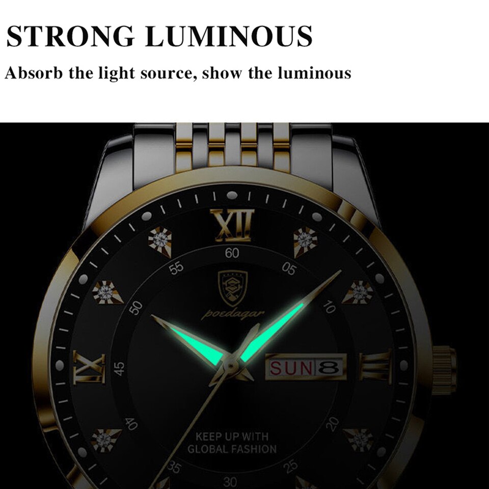 Men Watch Fashion High Quality Leather Watches Waterproof Luminous Week Date Top Brand Luxury Quartz Man Wristwatch