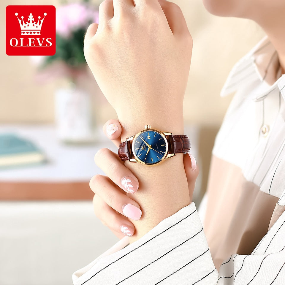 Super Thin Waterproof Women Wristwatch Fashion Genuine Leather Strap Quartz Watch for Women Luminous Calendar