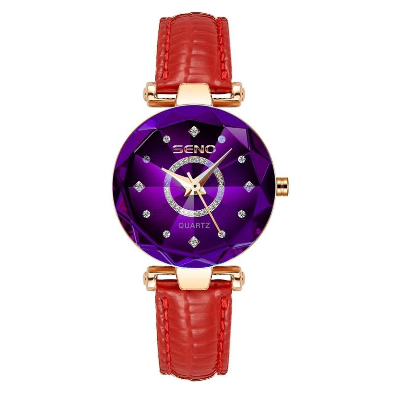 Star Steel Band Women Watch Fashion Crystal Ladies Quartz Relogio Feminino Female Montre Reloj Mujer Zegarek Purple leather