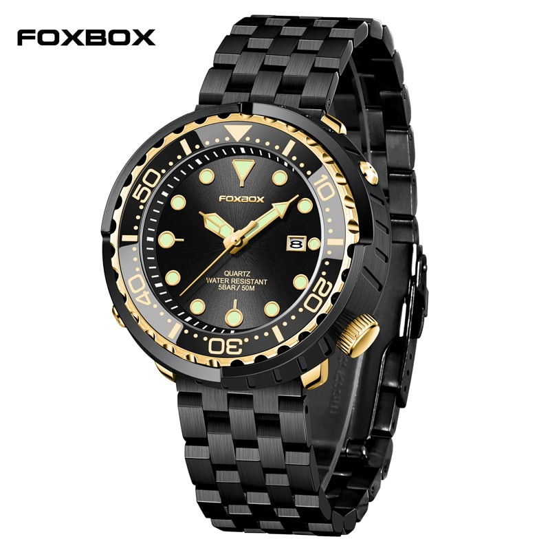 Men Watch 50M Waterproof Luminous Sport Wristwatches Rotating Bezel Quartz Watches with Auto Date Relogio Masculino Steel Gold Black, China