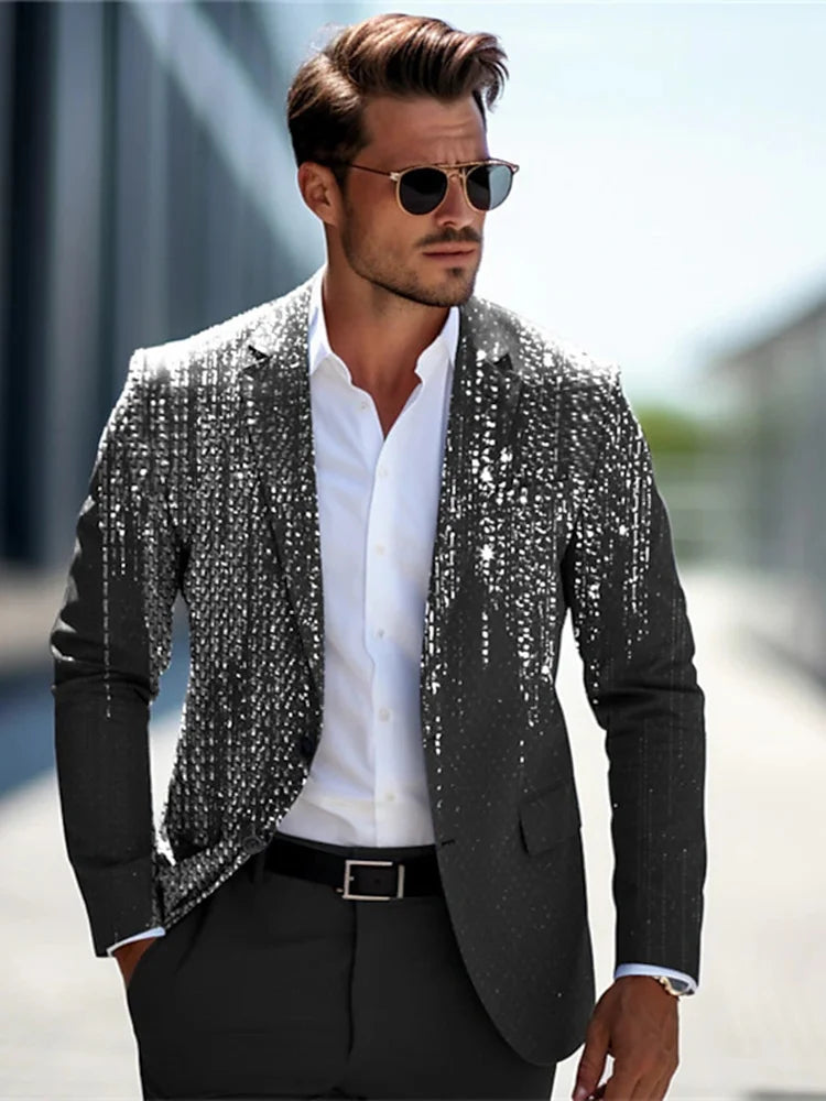 New Men Boutique Business Printing Casual Hot Gold Blazer silver, XXXL