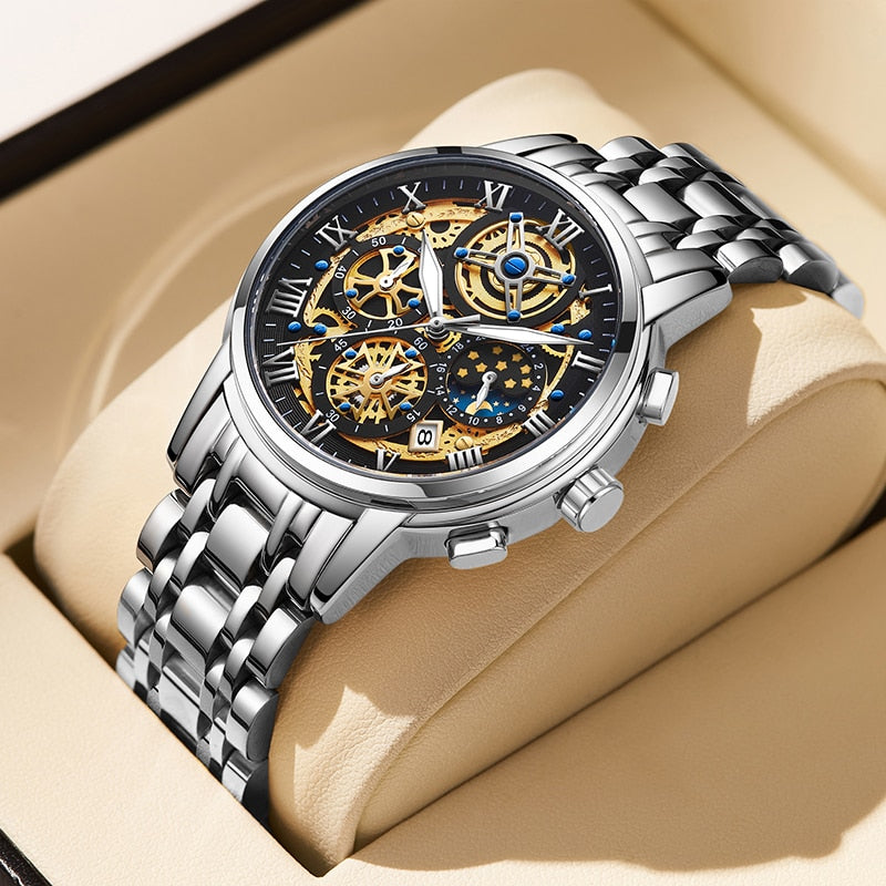 Waterproof Watch For Men Top Brand Luxury Men Watch Fashion Business Sports Quartz Chronograph Wristwatches Reloj Hombre silver gold, China