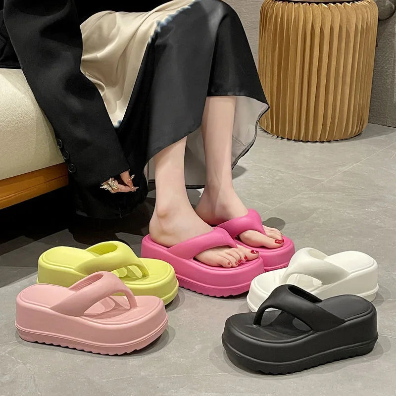 Women Heel Sandals Women Heel Flip-flops Summer Thick Sole EVA Beach Slides For Women Fashion Soft Platform Cloud Slippers