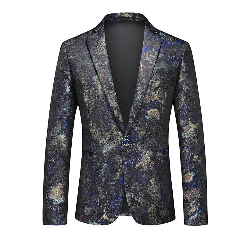 New Men Business Social Summer Single breasted Thin Dress Jacquard Blazers Blue H, Asian 6XL (Eur XXXL), CHINA