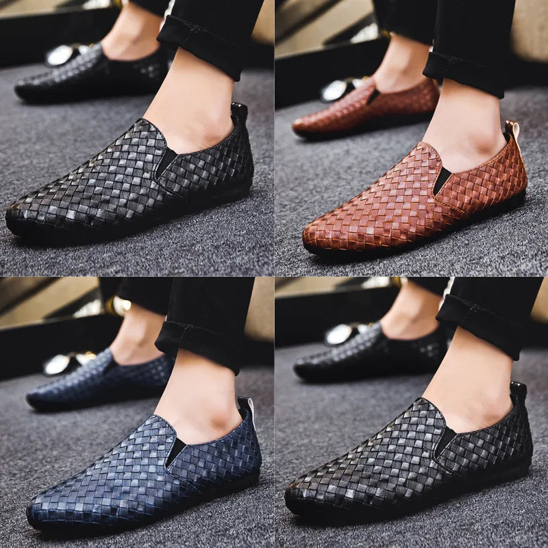 Leather Casual Shoes Breathable Lazy Slip on Driving Moccasins Black Brown Peas Shoes Erkek Ayakkabı