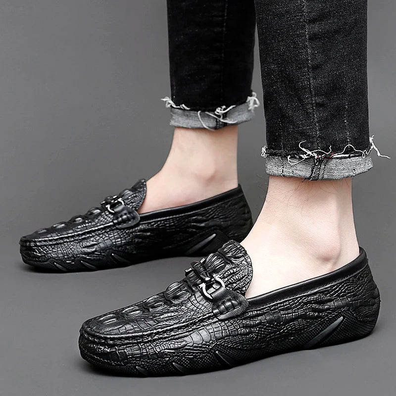 Luxury Genuine Leather men shoes Crocodile pattern Moccasin Leisure Drive shoes Fashion British Style man Loafers Zapatos Hombre