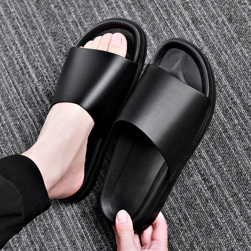 New Genuine Leather Slippers Men Thick Soles Non-slip Flip-flop Sandals for Men Fashion Causal Black Summer Shoes Male