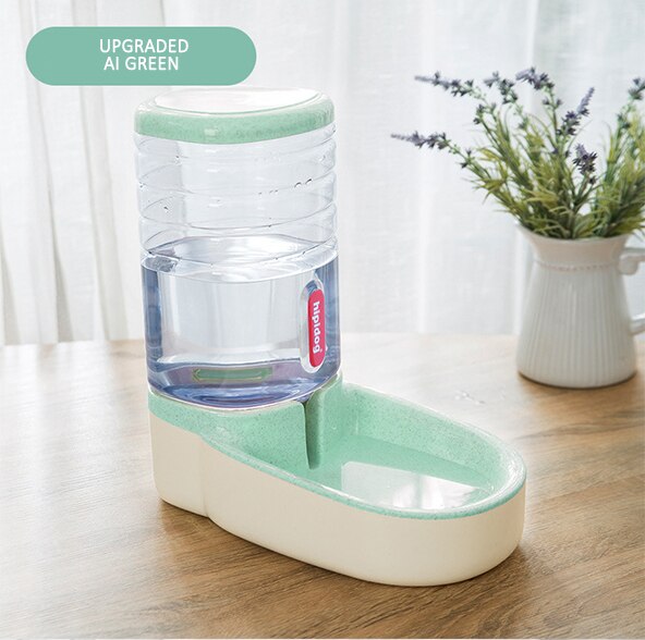 Automatic Dog Feeder Waterer Gravity Pet Food Dispensers Cat Water Dispenser Large Capacity Storage Container Food Water Bowl GREEN Drinking Water