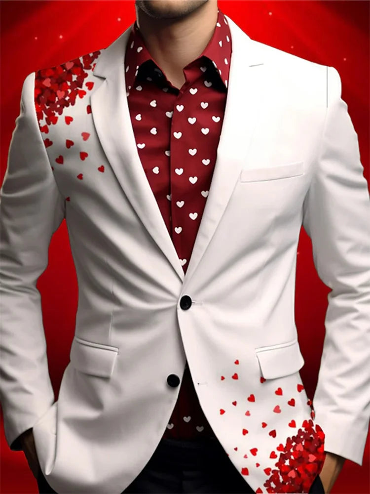 New Love Printed Boutique Men Business Casual Blazer Indoor Office Elegant Slim Interview Office Daily wear white, L