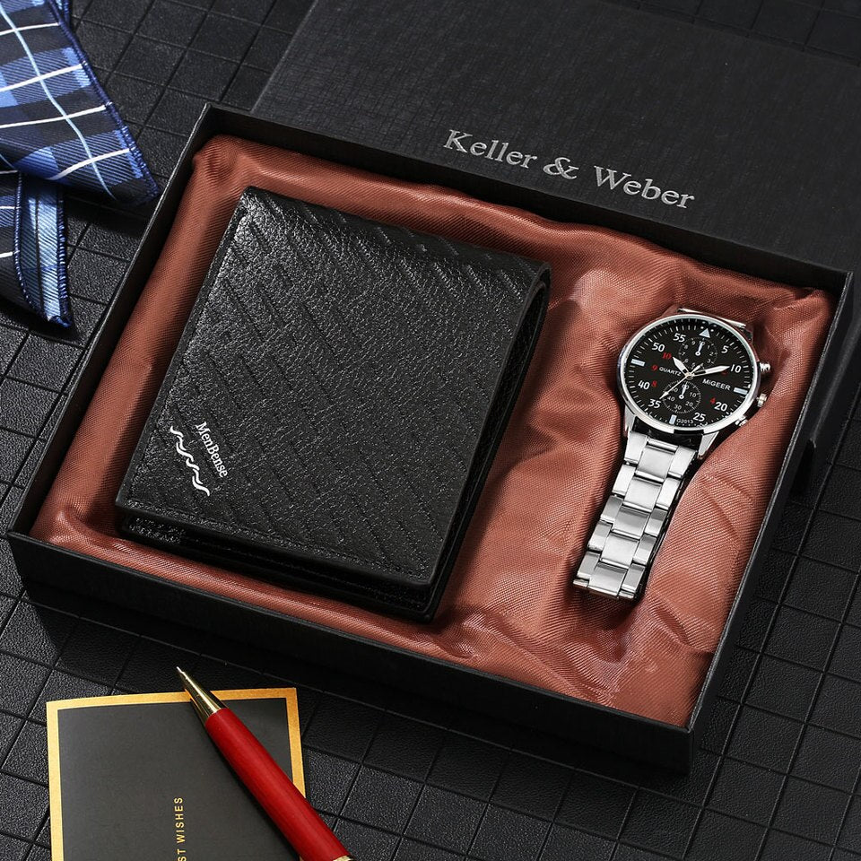 Watch and Wallet Gift Set for Men Top Brand Luxury Business Quartz Wristwatch Men Original Gifts Regalos Para Hombre