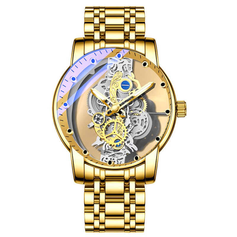 Wristwatch Double Hollow Automatic Machine Stainless Steel Men Watch Non-mechanical Quartz Movement Tourbillon Watch for Men