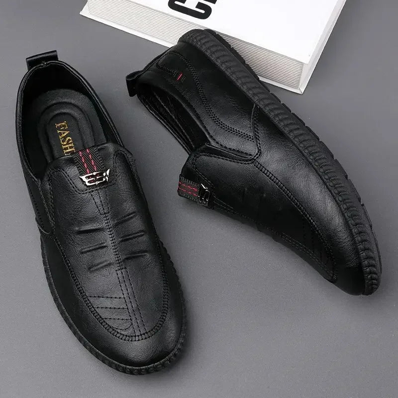 Leather Men Shoes Breathable Business Summer Slip on Loafers Man Casual Black Flats Driving Walking Shoes Moccasins