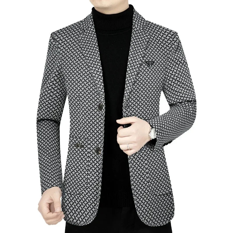 New Men Business Blazers Checkered Casual Coats High Quality Spring Slim GRAY, XXL Asian size