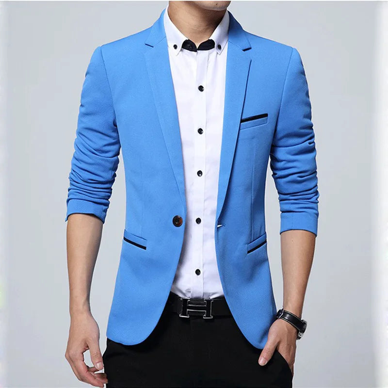 New Men Casual Blazer Autumn New Fashion Slim Business Suit Coat Gentleman High-quality Men's Clothing SKY BLUE, 5XL (87-93KG)