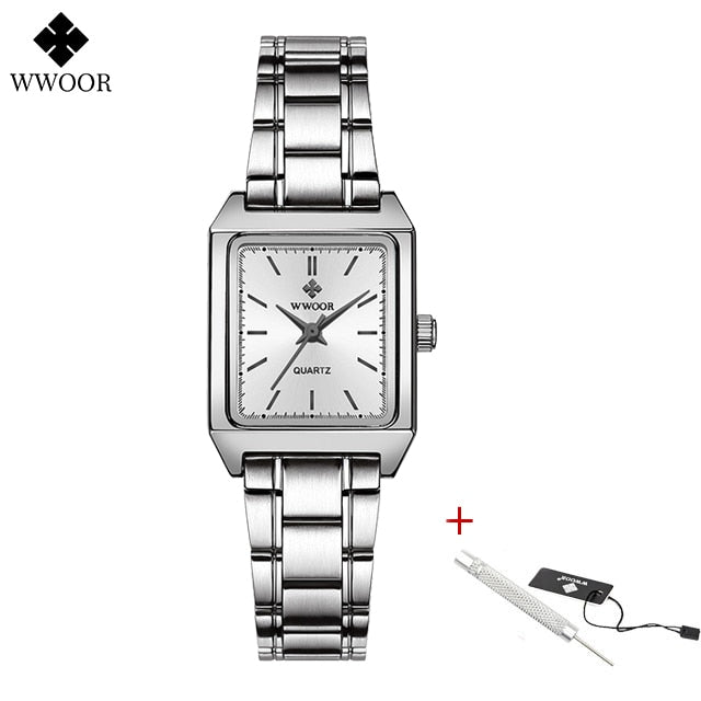 New Fashion Ladies Diamond Watch Top Brand Luxury Square Wrist Watch Simple Women Dress Small Watch Relogio Feminino 50Silver white