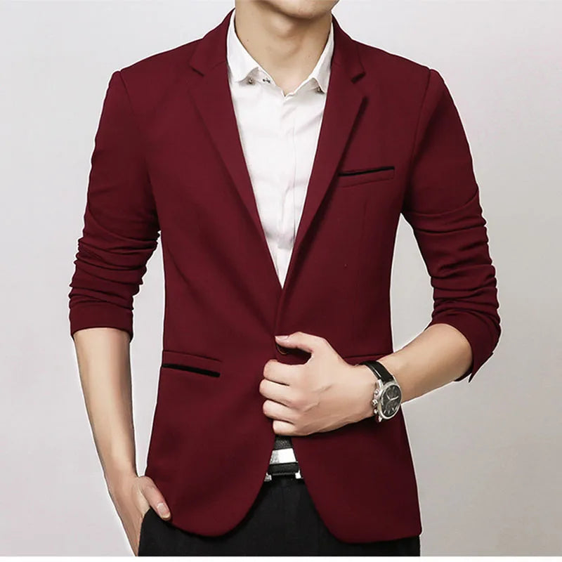 New Men Casual Blazer Autumn New Fashion Slim Business Suit Coat Gentleman High-quality Men's Clothing Red, 5XL (87-93KG)