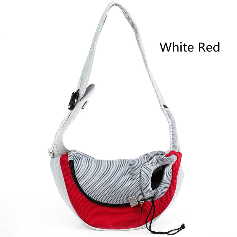 Pet Puppy Carrier S/L Outdoor Travel Dog Shoulder Bag Mesh Oxford Single Comfort Sling Handbag Tote Pouch White Red, S