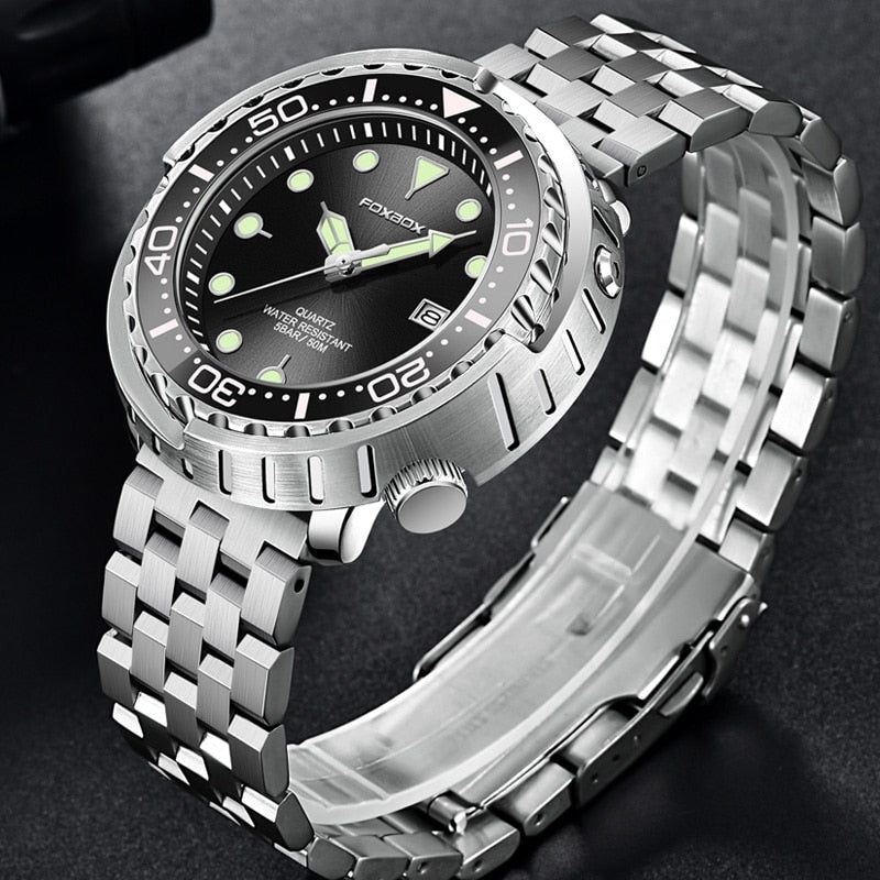 New Men Watches 5ATM Sports Waterproof Quartz Wristwatch Luminous Clock with Steel Bezel Watch for Men Relogio Masculino+Box