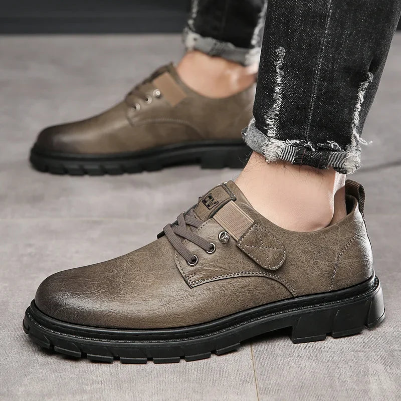 Vintage Oxford Business Men Leather Shoes Brown Casual Platform  Footwear Low-top Designer Male Shoes British Office Male Oxford