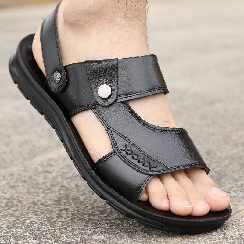 Men Leather Sandals Summer Classic Men Shoes Slippers Soft Sandals Men Roman Comfortable Outdoor Walking Footwear