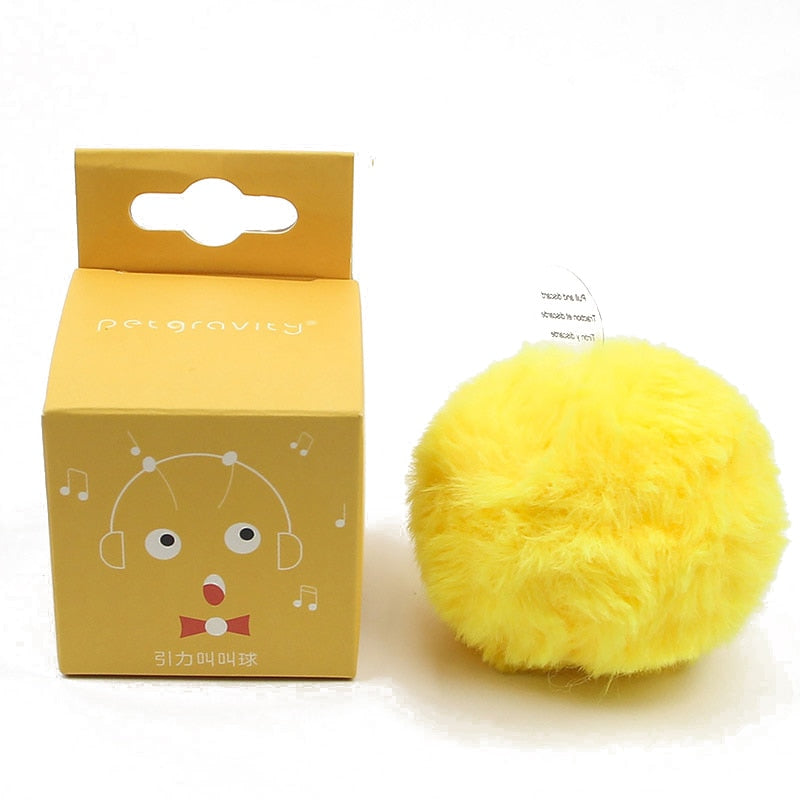 New Funny Cat Ball Cat Toys  Interactive Cutton Ball Call Ball Sound Molar Self-heyrelieve Boredom Kitten Pet Cat Supplies Plus fleece yellow