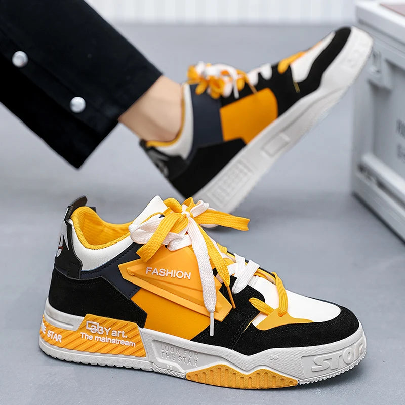 Yellow Men's High Sneakers Autumn Couple Skateboard Shoes Street Hip Hop Shoes Men Designer Lace-Up Sneakers