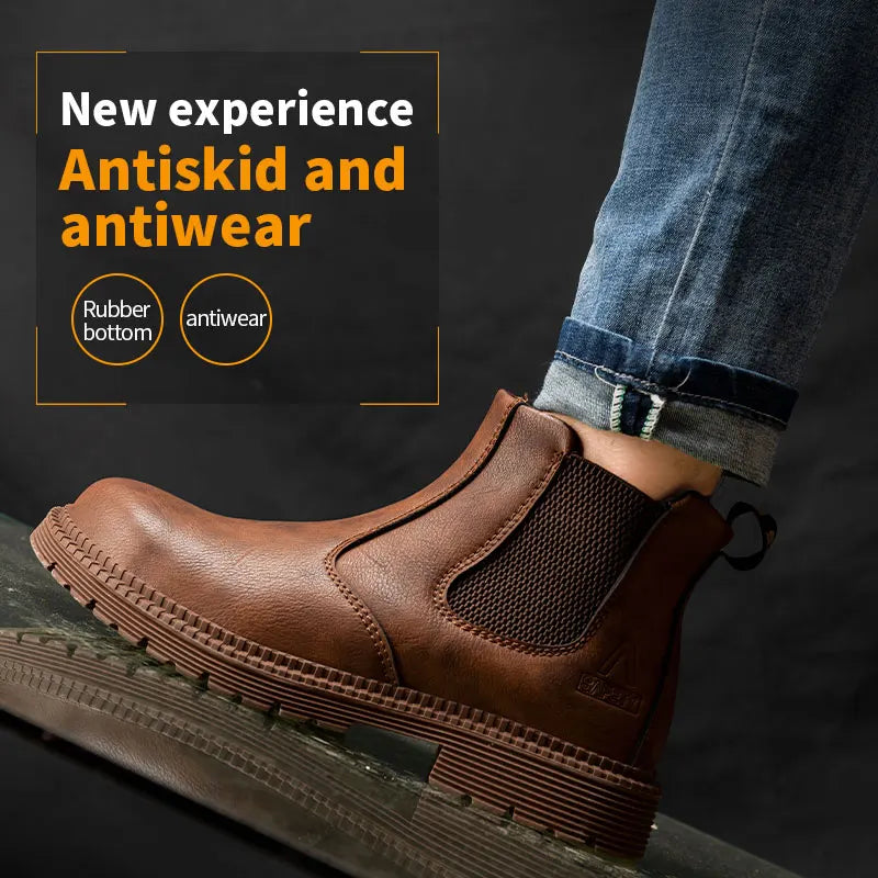 Water Proof Safety Work Shoes For Men Steel Head Leather Boots Male Footwear Indestructible Construction Work Shoes Brown