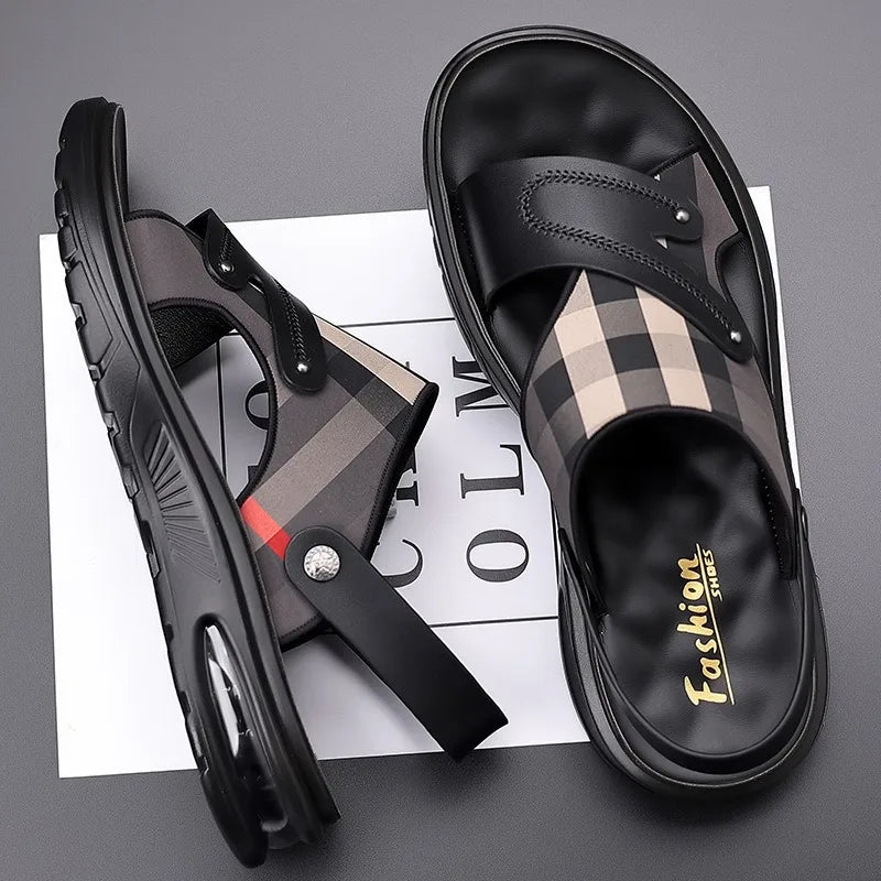 Men Sandals Leather Casual Sandals Summer Beach Sandals for Men Outdoor Non-Slip Platform Slippers Big Sandalias Hombre