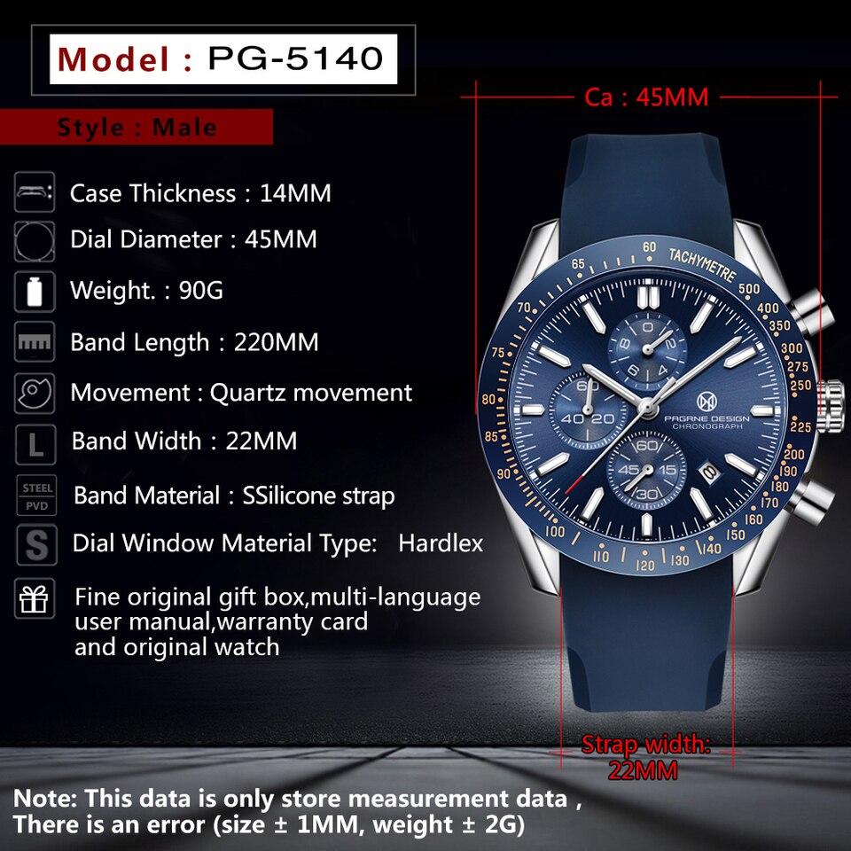 PAGANI DESIGN Business Men Quartz Watch Sapphire Steel Chronograph Cross Country Sports Waterproof Watches