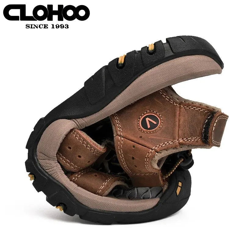 Men Genuine Leather Shoes Summer Non Slip Outdoor Water Walking Hiking Trekking Shoes Comfortable Casual Sneakers