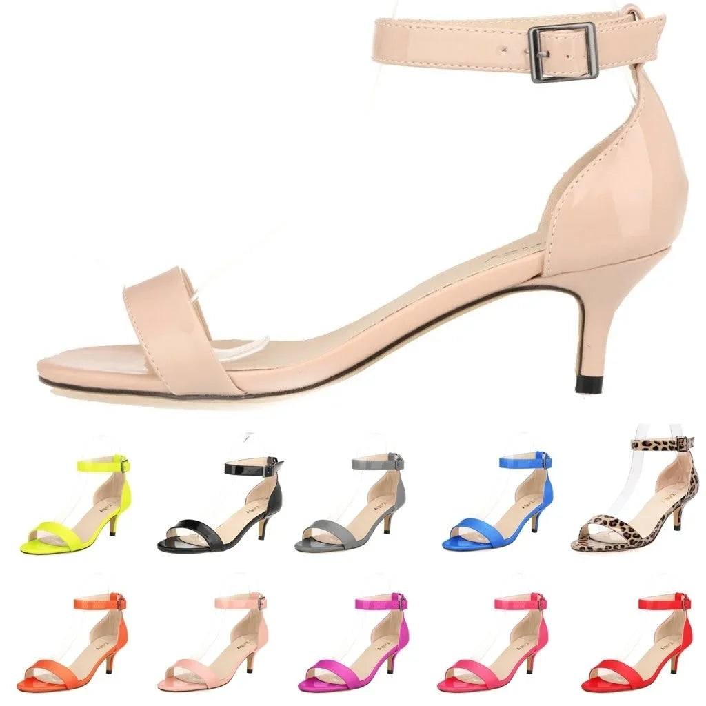 Women Sandals Multicolour Summer Open Toe Ankle Strap Sandal High Heels Lady Buckle Low Heel Party Dress Wedding Shoes