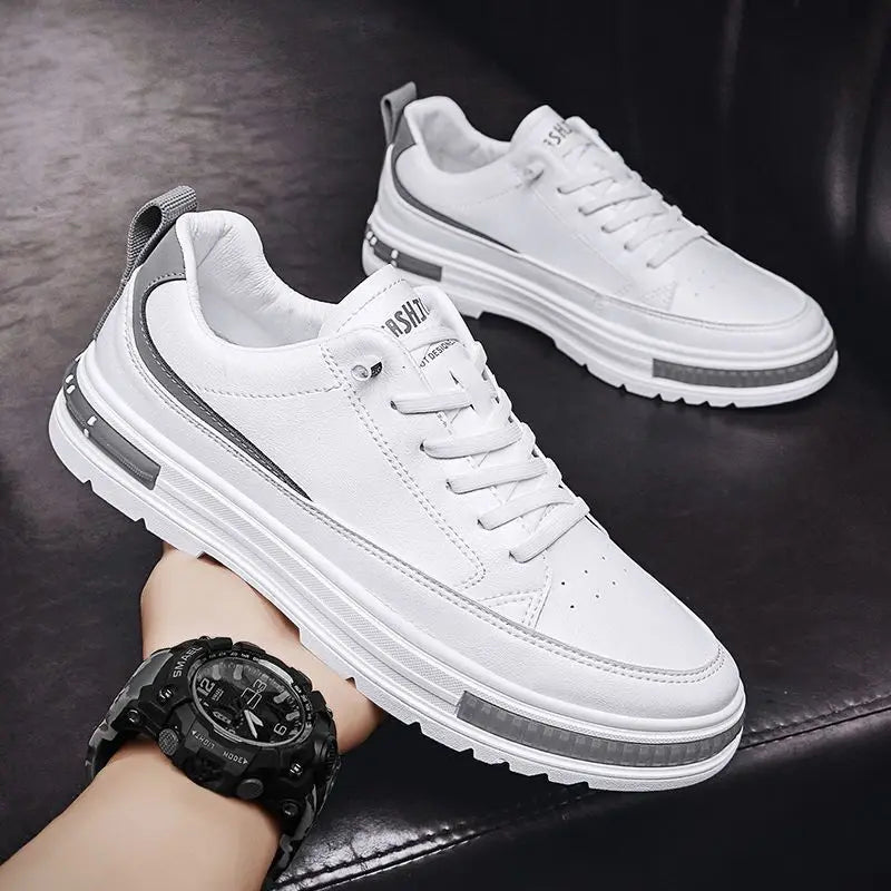 Men Casual Shoes Outdoor New Men Little White Sneakers Simple Breathable Non-slip Walking Shoe Leather Lace-up Platform Shoes