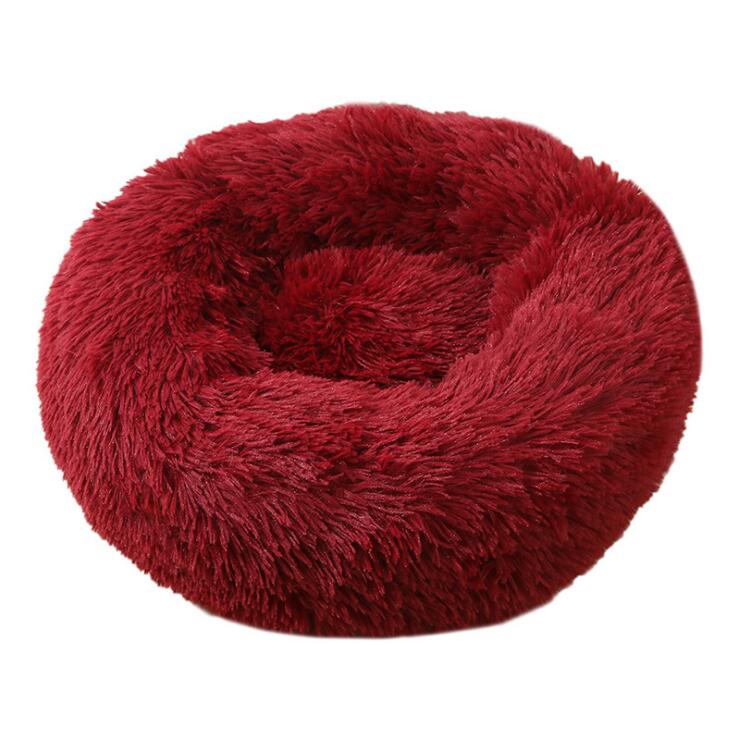 Dog Bed Super Soft Washable Long Plush Pet Kennel Deep Sleep Dog House Velvet Mats Sofa For Dog Basket Pet Cat Bed Drop shipping Wine Red, 60CM