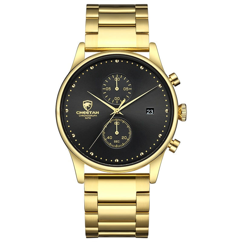 New Men Watches Chronograph Quartz Watch Men Stainless Steel Waterproof Sports Clock Watches Business reloj hombre Gold, China