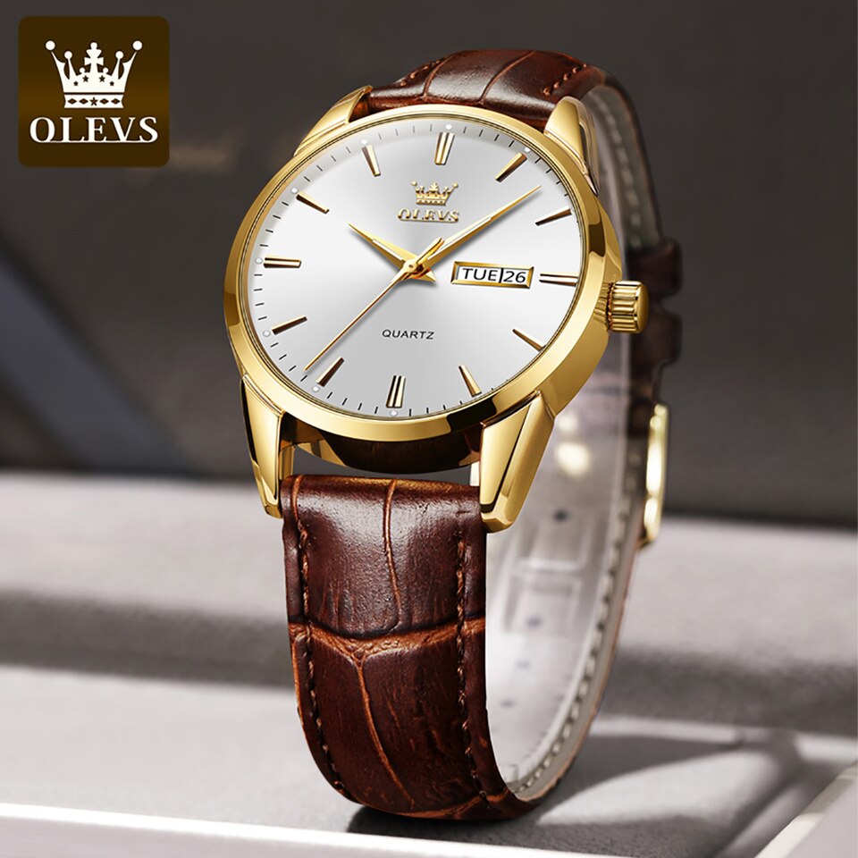 Men Quartz Watches Brand Luxury Casual Fashion Men's Watch For Gifts Breathable leather Waterproof luminous Wristwatch Golden white