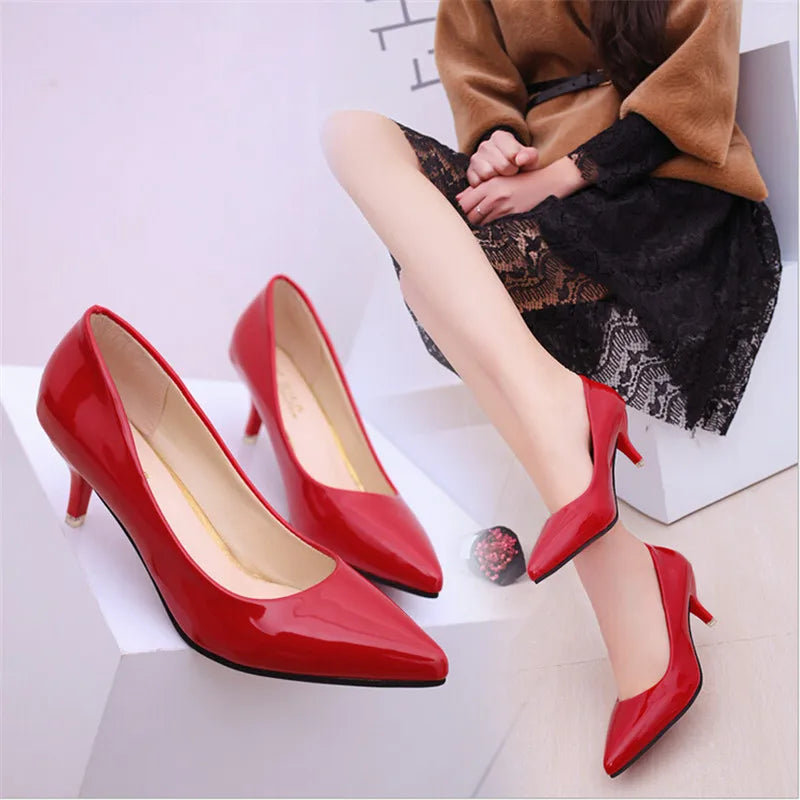 Shoes Ladies Pumps Medium Heel Nude High Heels Weeding Shoes Women Office Work White Pumps Party Shoes