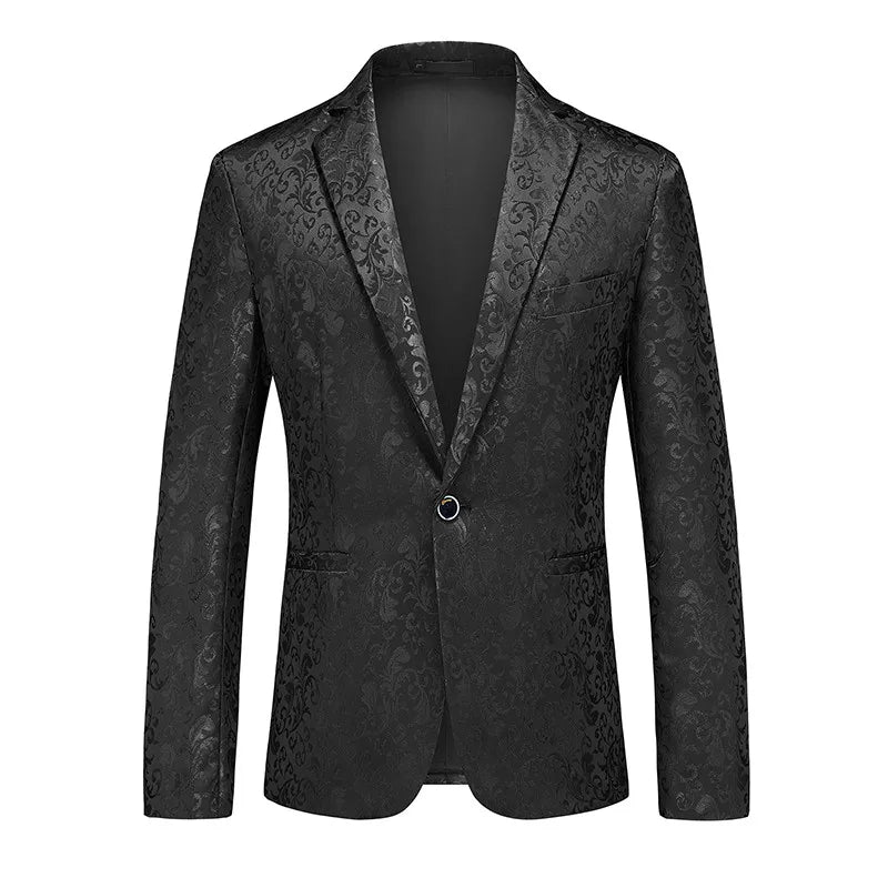 New Men Business Social Summer Single breasted Thin Dress Jacquard Blazers Black B, Asian 4XL (Eur XL), CHINA