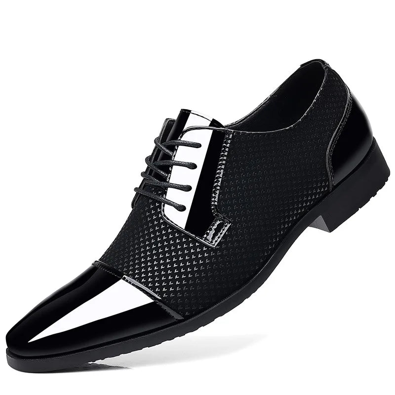 Trending Classic Men Dress Shoes For Men Oxfords Patent Leather Shoes Lace Up Formal Black Leather Wedding Party Shoes