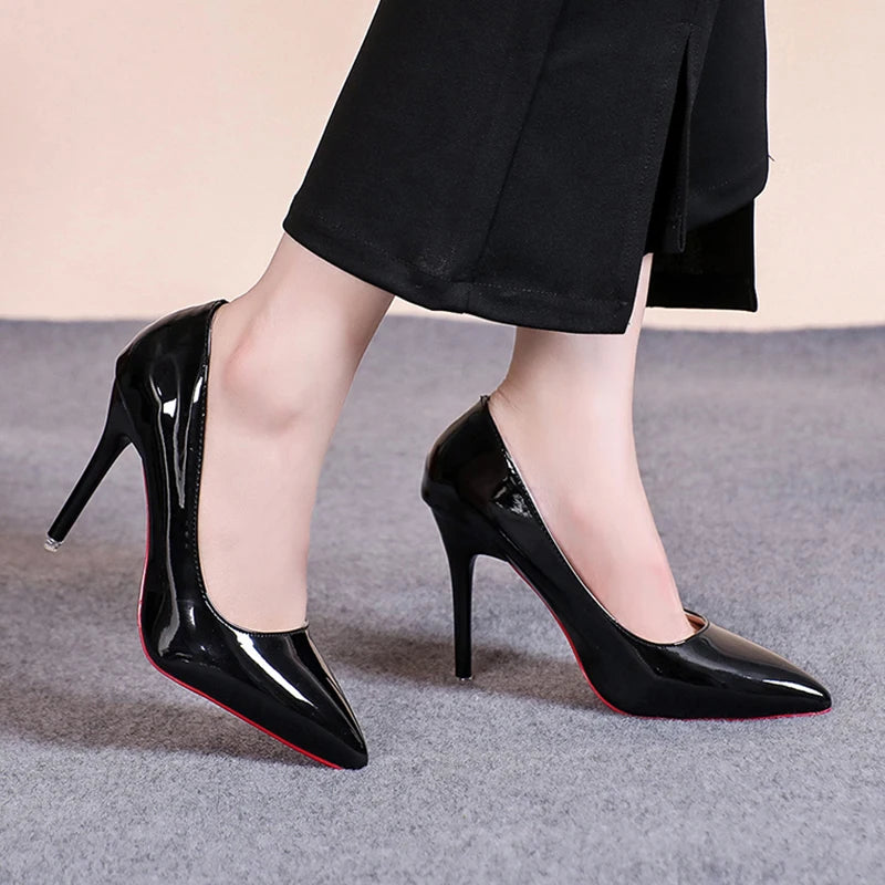 Classic Black Stiletto Heels Pumps Women Spring Patent Leather Office Shoes Woman Plus Size Toe High Heels Shoes