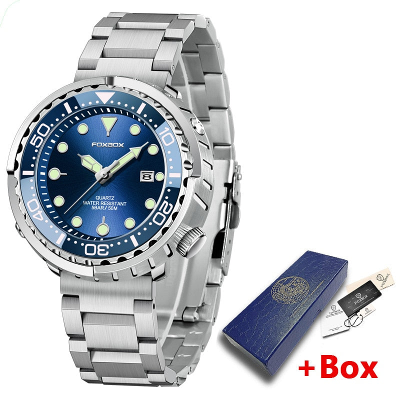 New Men Watches 5ATM Sports Waterproof Quartz Wristwatch Luminous Clock with Steel Bezel Watch for Men Relogio Masculino+Box Blue-03L